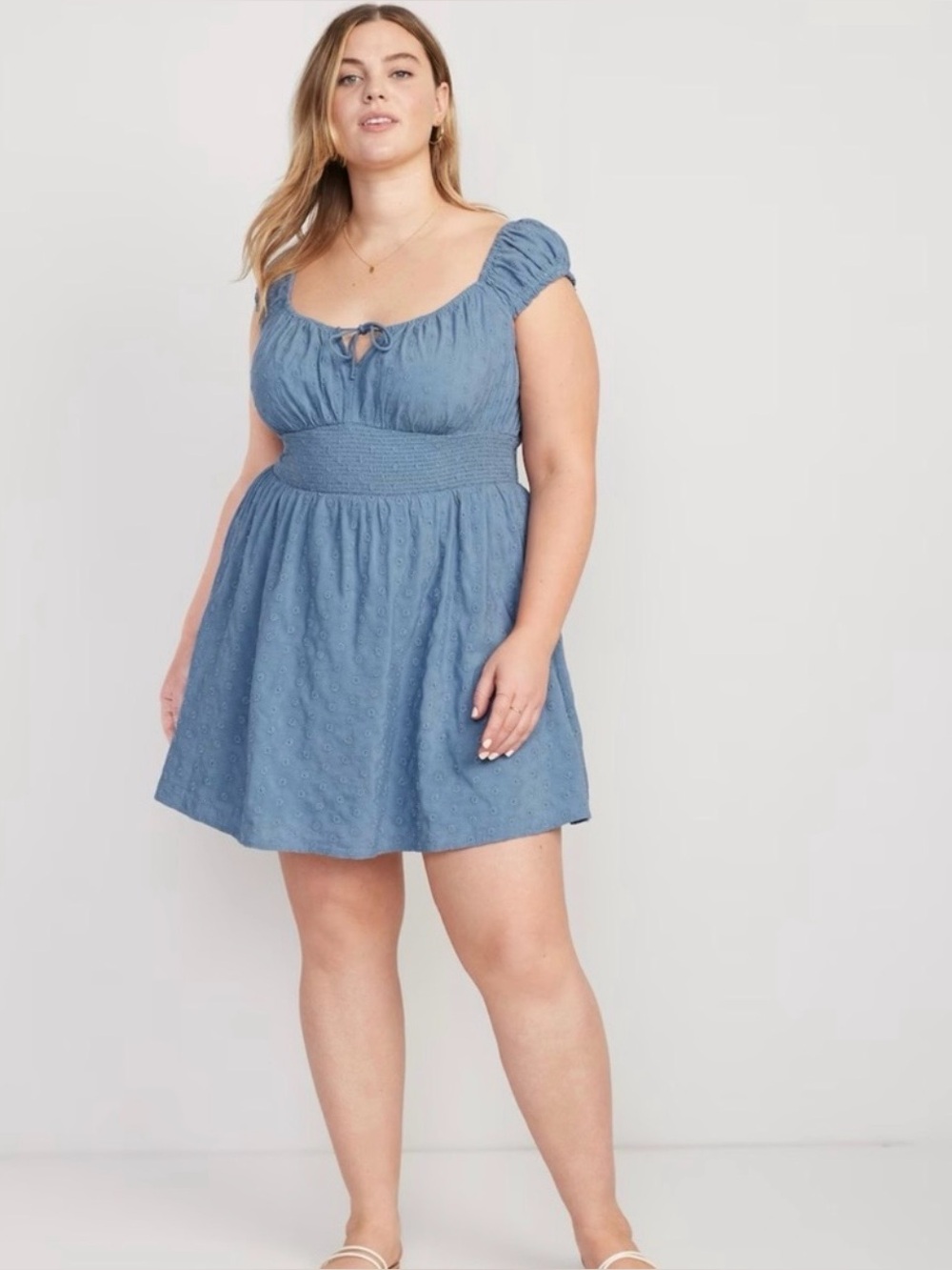 Old Navy Blue Eyelet Puff Sleeve Mini Dress size Large